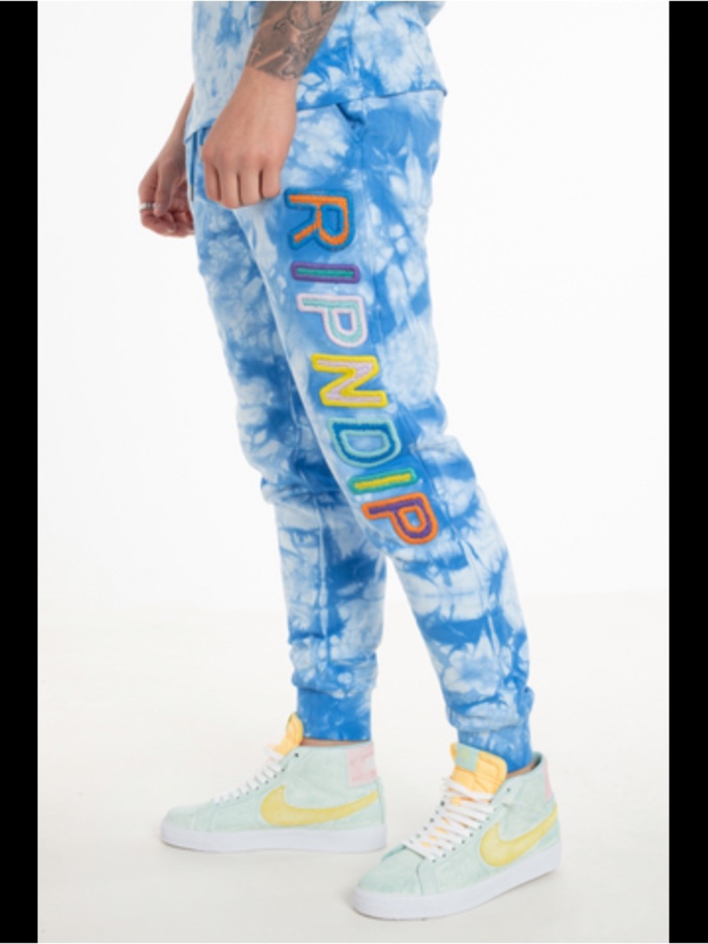 RIPNDIP Sweatpants Joggers Mens S / 30 Blue Tie Dye Cat Graphic Logo Embroidered